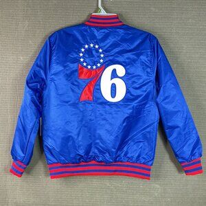 Philadelphia 76ers Ultra Game NBA Mens Sz M Blue Red Satin Bomber Jacket